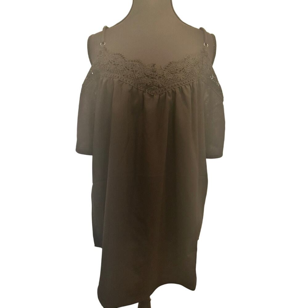 Black Lace Cold Shoulder Blouse - Size L - Boho Romantic Top